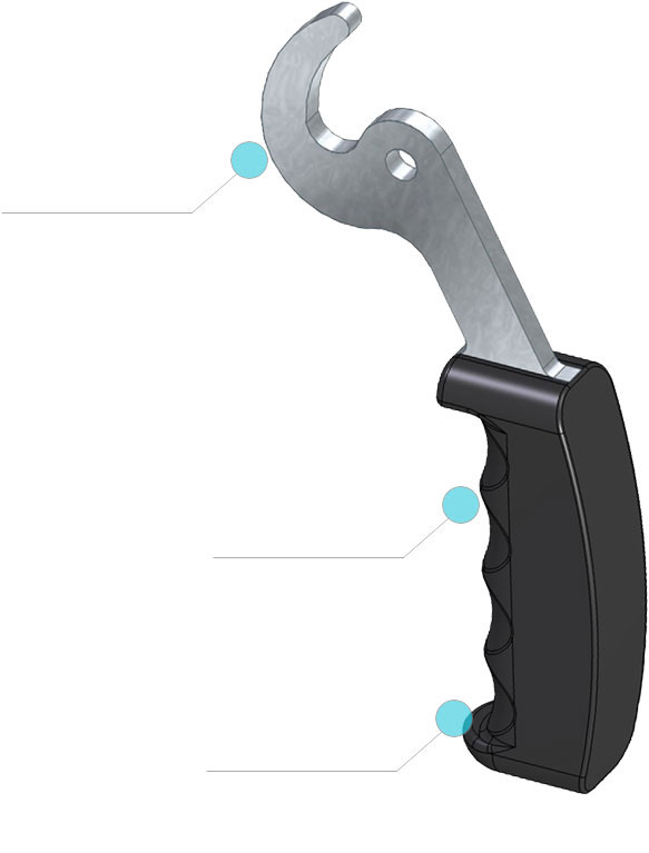 Handle for boiler door closing (oblique)